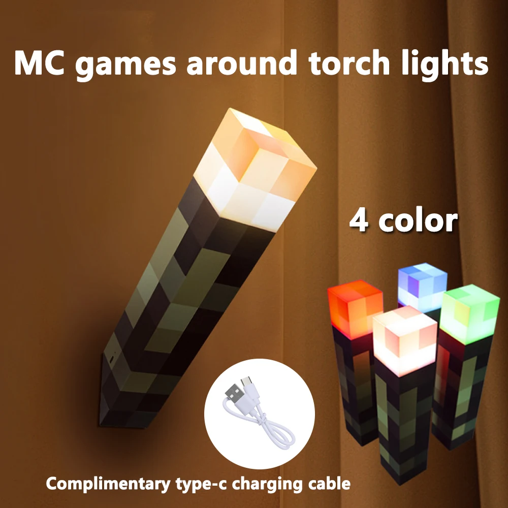 Pixel torch lamp showing its four flame colours