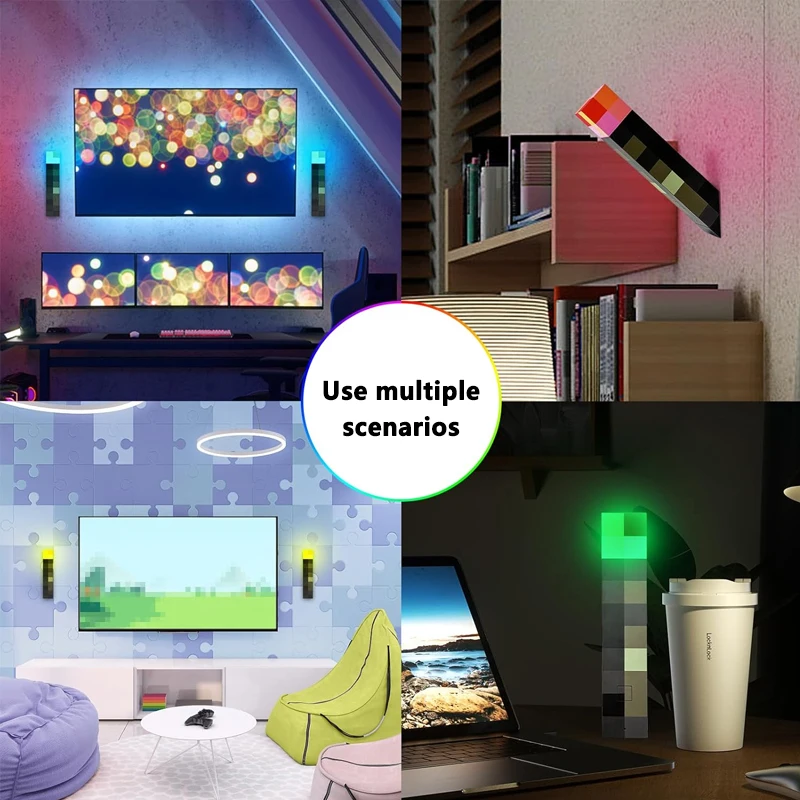 Pixel torch lamp glowing on a desk